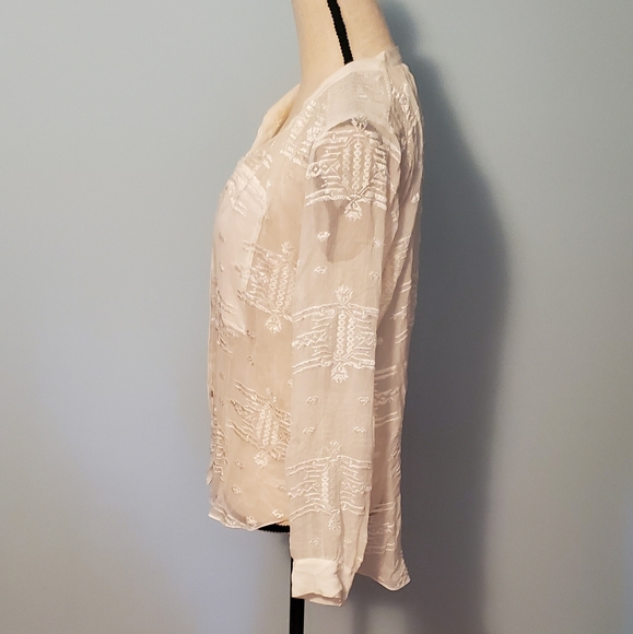 Rebecca Taylor Sheer Tribal White Silk Blouse - Picture 2 of 12